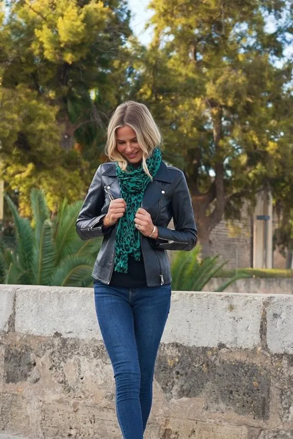 Sosandar Green and Black Animal Print Scarf Green Black Women Hats Scarves and Gloves