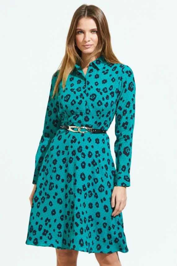 Sosandar Green and Black Leopard Print Fit and Flare Shirt Dress Green Black Women Dresses Sosandar Green and Black Leopard Print Fit and Flare Shirt Dress Green Black Women Dresses