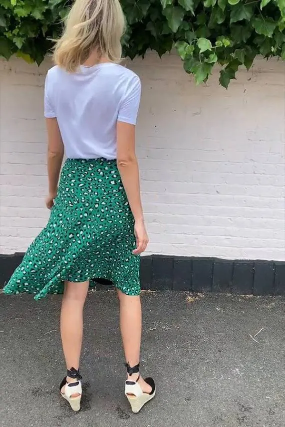 Sosandar Green Leopard Print A Line Midi Skirt Green Women Skirts