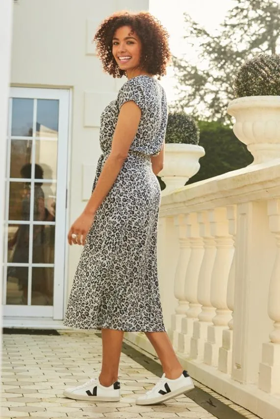 Sosandar Grey Animal Print Super Soft Premium Jersey Midi Dress Grey Women Dresses