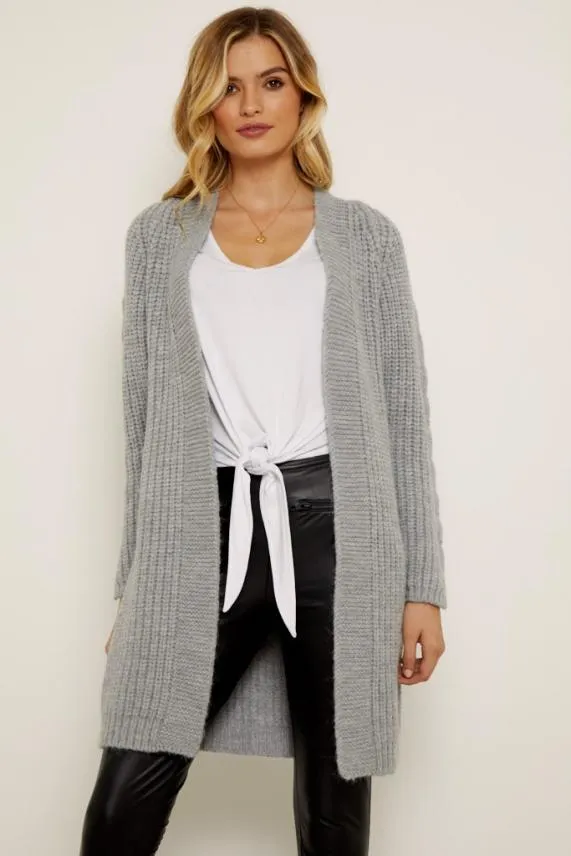 Sosandar Grey Chunky Knit Longline Cardigan Grey Women Knitwear