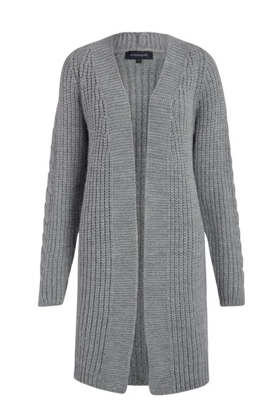 Sosandar Grey Chunky Knit Longline Cardigan Grey Women Knitwear