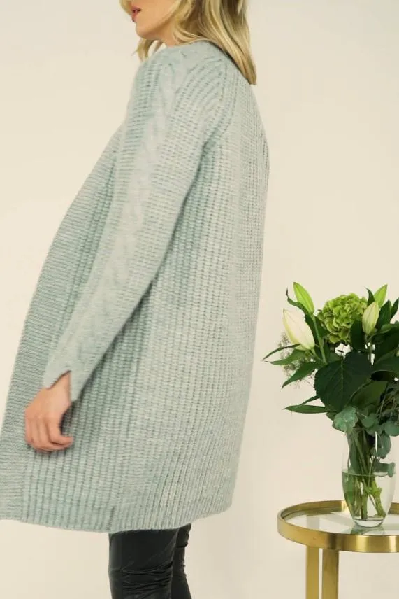 Sosandar Grey Chunky Knit Longline Cardigan Grey Women Knitwear