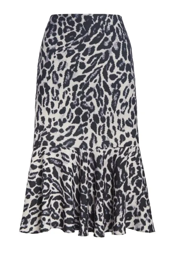 Sosandar Grey Leopard Print Flared Hem Midi Skirt Grey Women Skirts