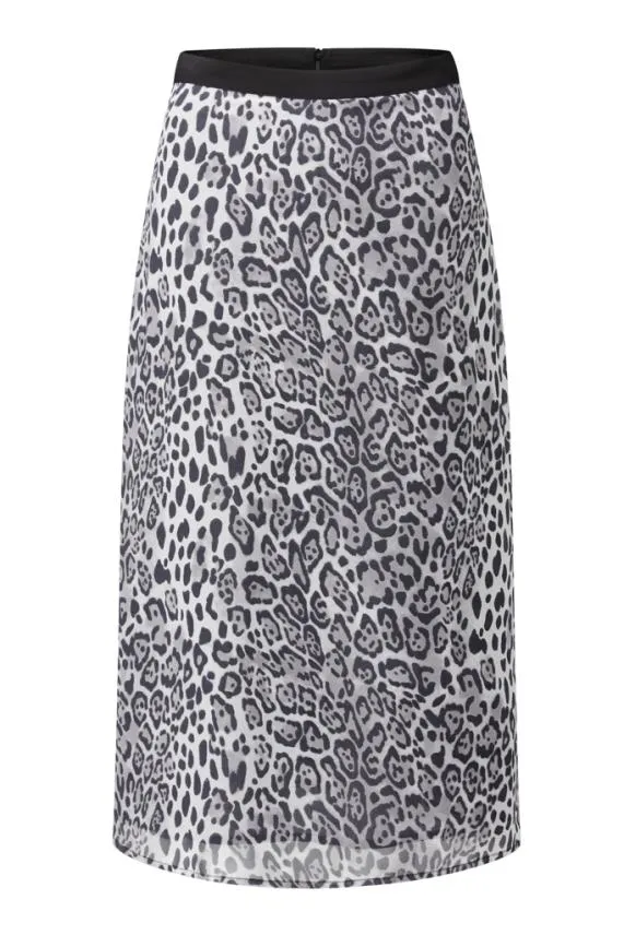 Sosandar Grey Leopard Print Midi Skirt Grey Women Skirts