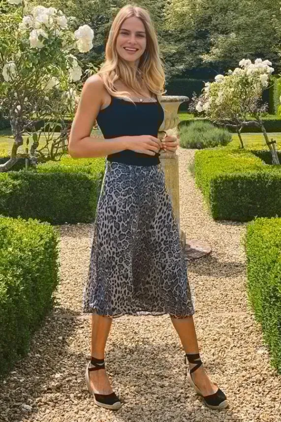 Sosandar Grey Leopard Print Midi Skirt Grey Women Skirts