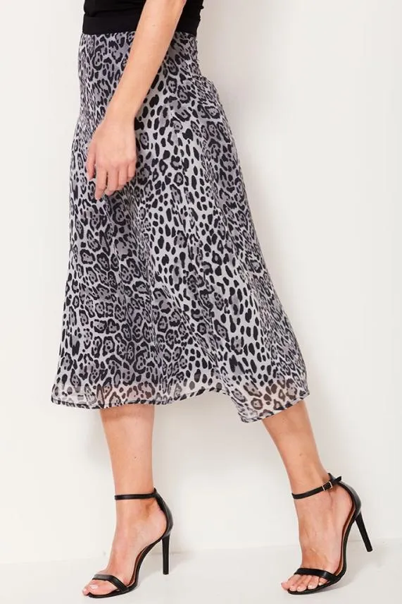Sosandar Grey Leopard Print Midi Skirt Grey Women Skirts