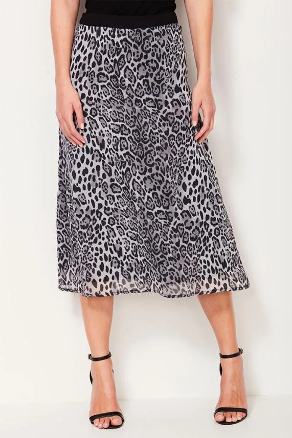 Sosandar Grey Leopard Print Midi Skirt Grey Women Skirts