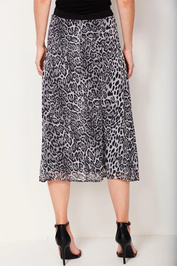 Sosandar Grey Leopard Print Midi Skirt Grey Women Skirts