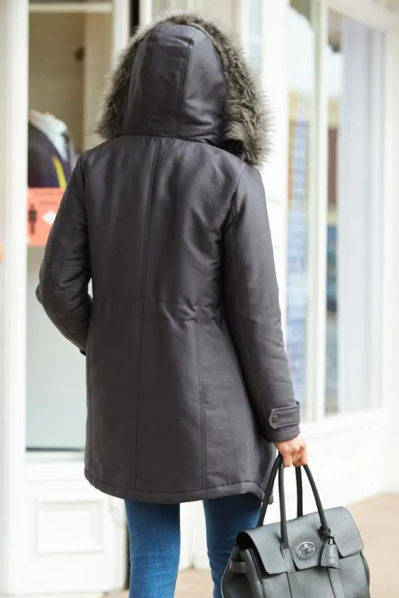 Sosandar Grey Luxe Faux Fur Hooded Parka Coat Grey Women Jackets and Coats
