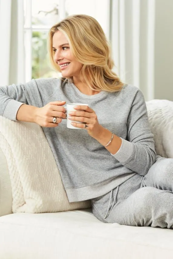Sosandar Grey Marl Super Soft Striped Loungewear Top Grey Women Loungewear