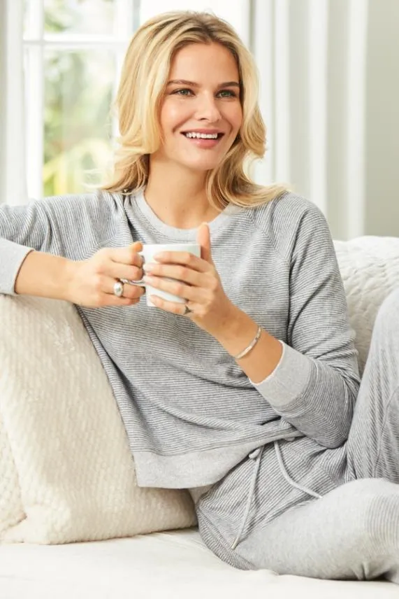 Sosandar Grey Marl Super Soft Striped Loungewear Top Grey Women Loungewear