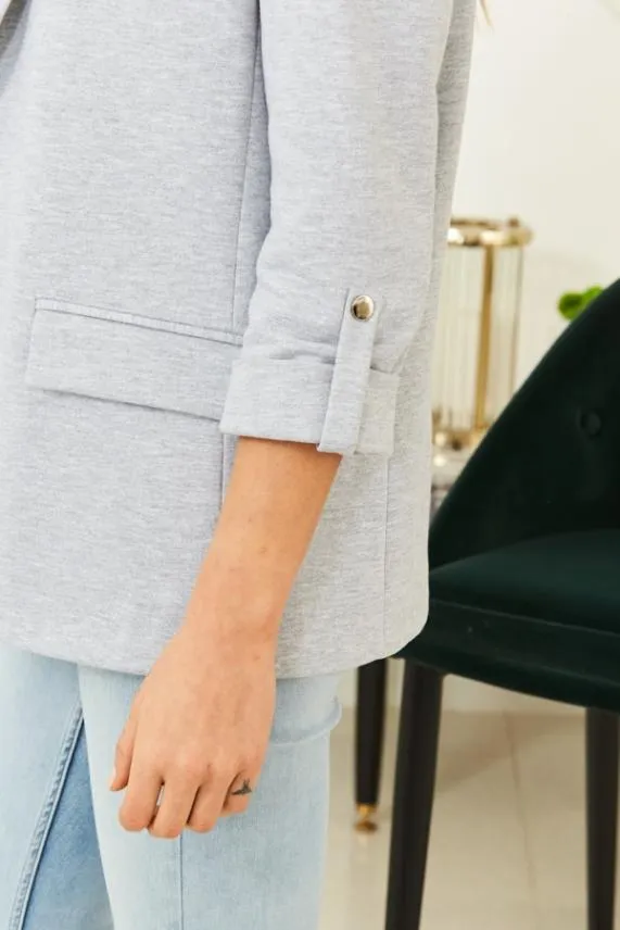 Sosandar Grey Marl Tab Sleeve Ponte Blazer Grey Women Jackets and Coats