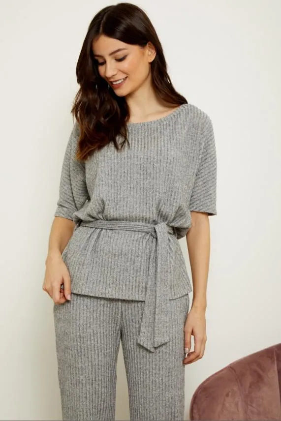Sosandar Grey Super Soft Short Sleeve Loungewear Top Grey Women Loungewear