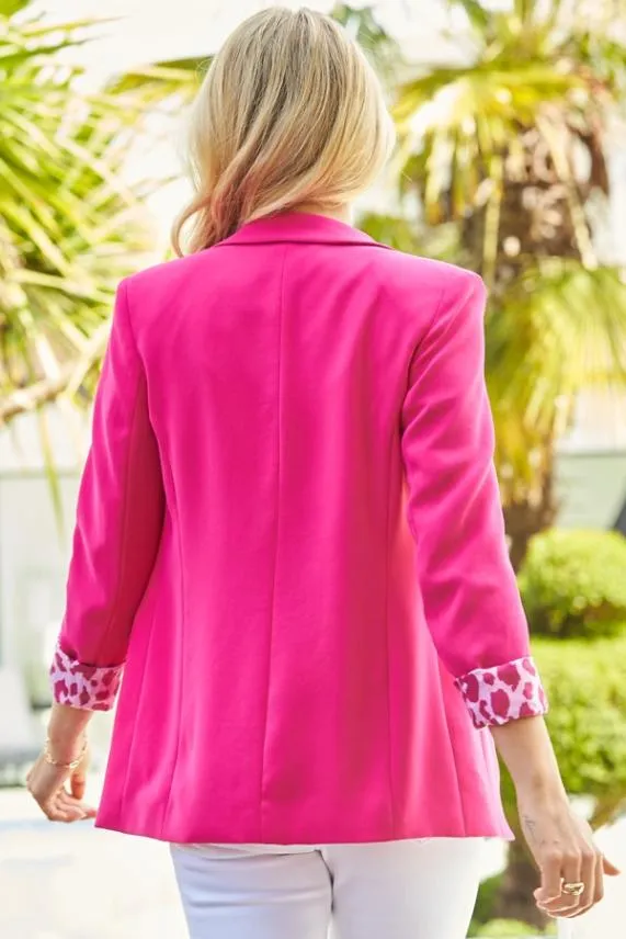 Sosandar Hot Pink Leopard Print Lining Blazer Women Jackets and Coats