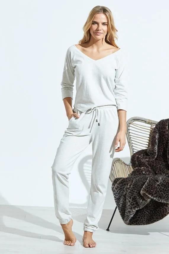 Sosandar Ivory Marl Jersey Loungewear Joggers Ivory Women Loungewear
