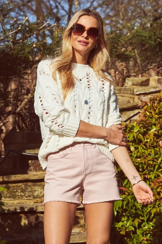 Sosandar Ivory Open Stitch Jumper Ivory Women Knitwear