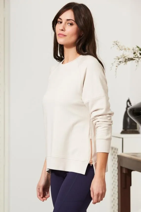 Sosandar Ivory Premium Sweatshirt With Rose Gold Side Zips Ivory Women Loungewear
