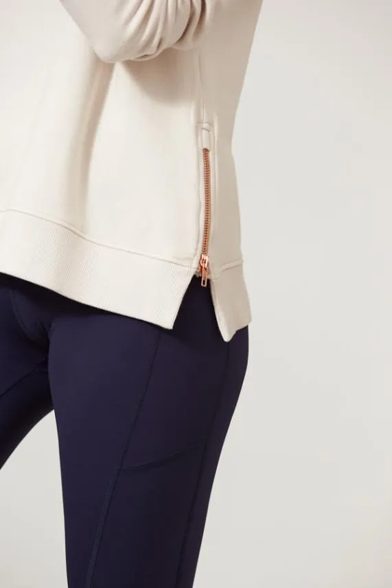 Sosandar Ivory Premium Sweatshirt With Rose Gold Side Zips Ivory Women Loungewear