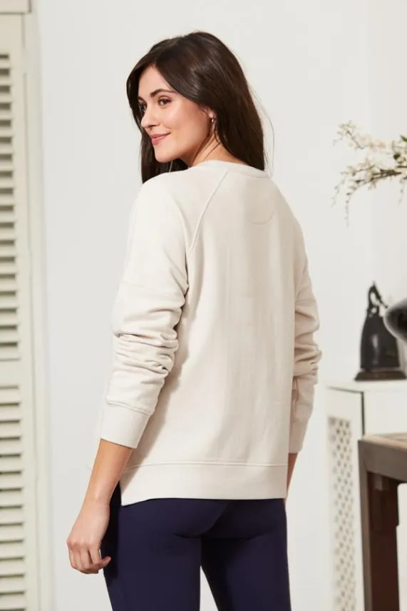 Sosandar Ivory Premium Sweatshirt With Rose Gold Side Zips Ivory Women Loungewear