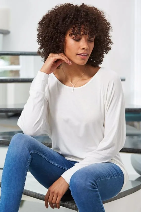 Sosandar Ivory Relaxed Fit Long Sleeve Top Ivory Women Leisurewear