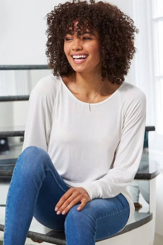 Sosandar Ivory Relaxed Fit Long Sleeve Top Ivory Women Leisurewear