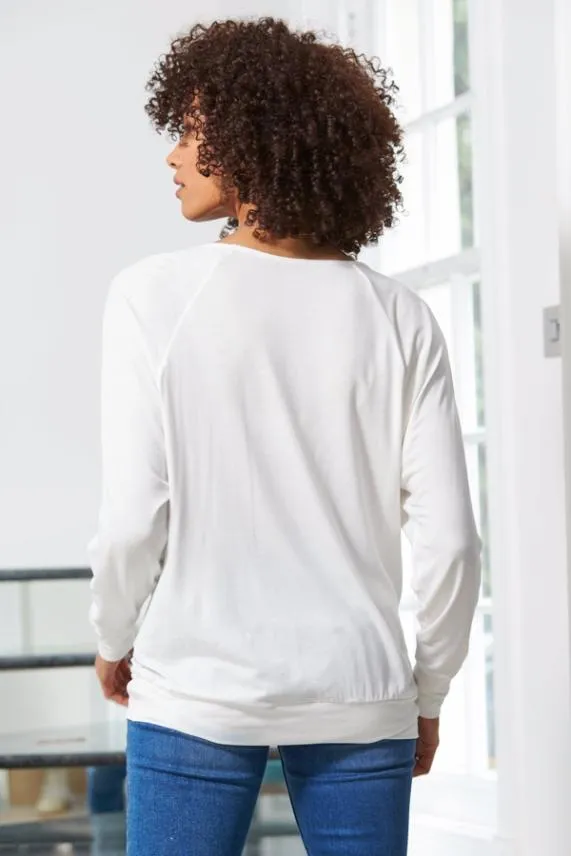 Sosandar Ivory Relaxed Fit Long Sleeve Top Ivory Women Leisurewear