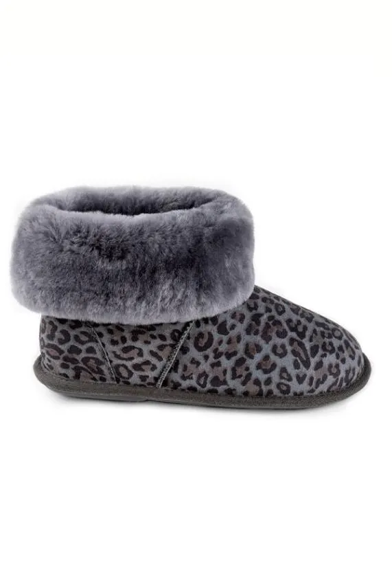 Sosandar Just Sheepskin Grey Animal Print Suede Slipper Booties Grey Women Slippers Sosandar Just Sheepskin Grey Animal Print Suede Slipper Booties Grey Women Slippers