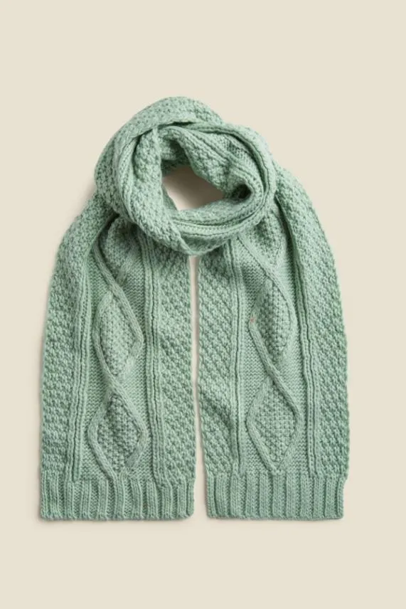 Sosandar Kelly Mint Green Cable Knit Scarf Green Women Hats Scarves and Gloves