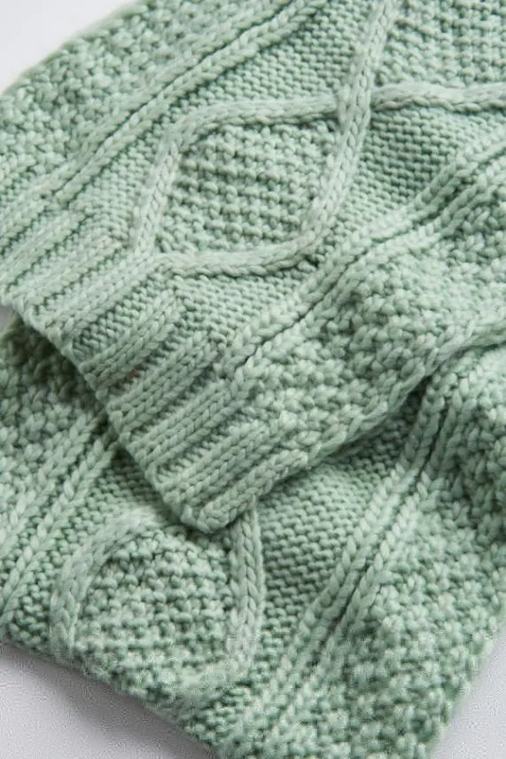 Sosandar Kelly Mint Green Cable Knit Scarf Green Women Hats Scarves and Gloves