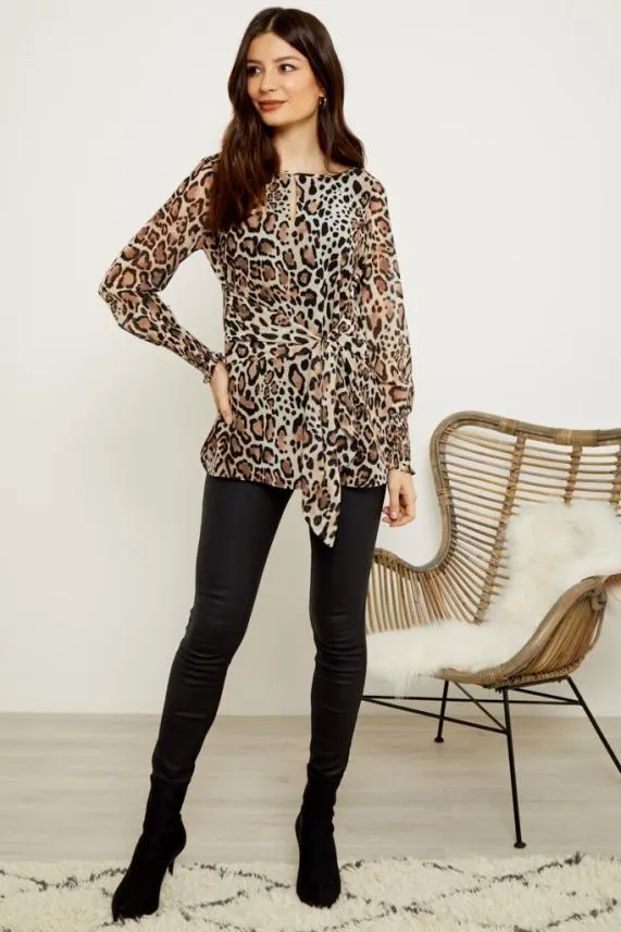 Sosandar Leopard Print Tie Front Top Women Tops