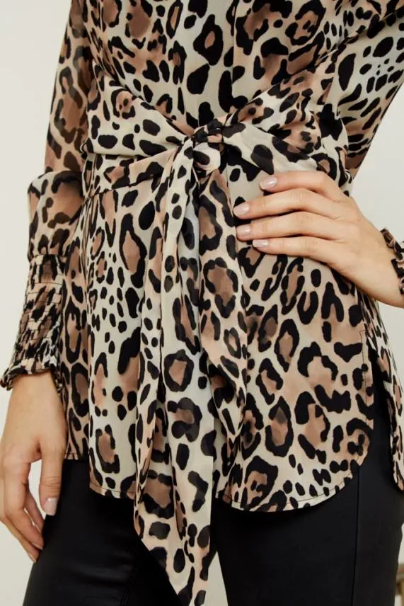 Sosandar Leopard Print Tie Front Top Women Tops
