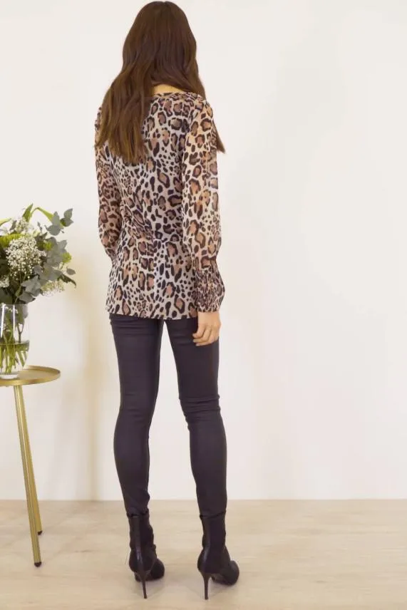 Sosandar Leopard Print Tie Front Top Women Tops