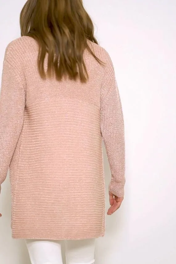 Sosandar Light Pink Longline Knitted Cardigan Women Knitwear