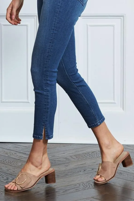 Sosandar Maddison Taupe Suede Mule Sandal With Gold Buckle Detail Women Sandals and Flip Flops