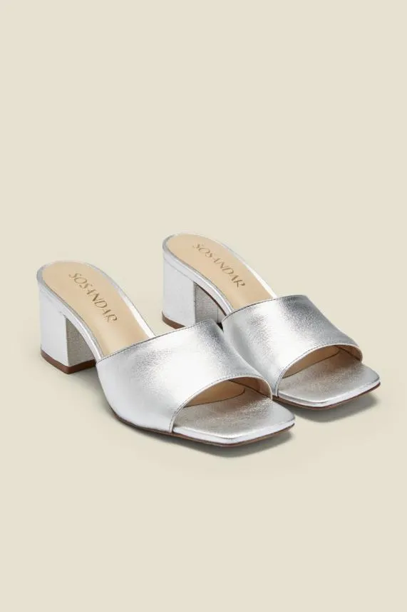 Sosandar Marley Silver Leather Square Toe Mule Sandal Silver Women Sandals and Flip Flops Sosandar Marley Silver Leather Square Toe Mule Sandal Silver Women Sandals and Flip Flops