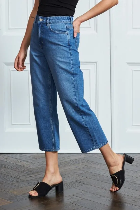 Sosandar Mid Blue Denim Culottes Mid Blue Women Jeans and Jeggings