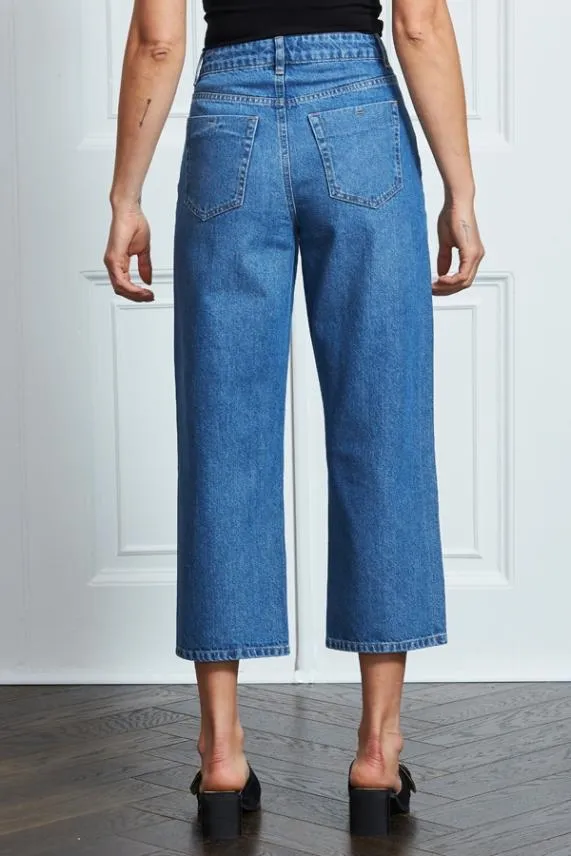 Sosandar Mid Blue Denim Culottes Mid Blue Women Jeans and Jeggings
