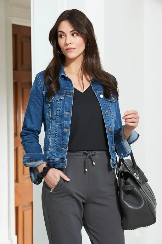 Sosandar Mid Blue Denim Jacket Mid Blue Women Jackets and Coats