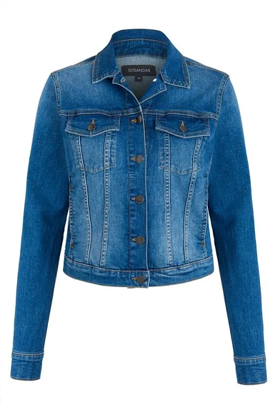 Sosandar Mid Blue Denim Jacket Mid Blue Women Jackets and Coats
