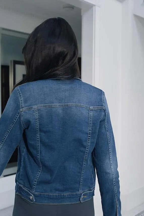 Sosandar Mid Blue Denim Jacket Mid Blue Women Jackets and Coats