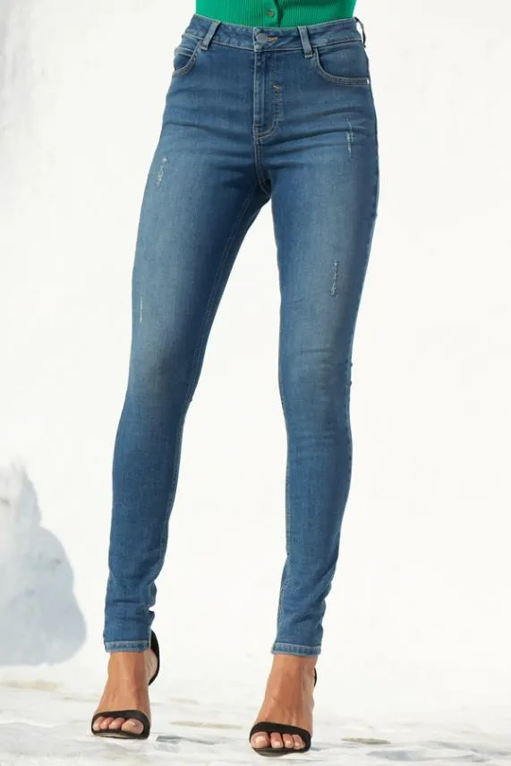 Sosandar Mid Blue Distressed Skinny Jeans Mid Blue Women Jeans and Jeggings