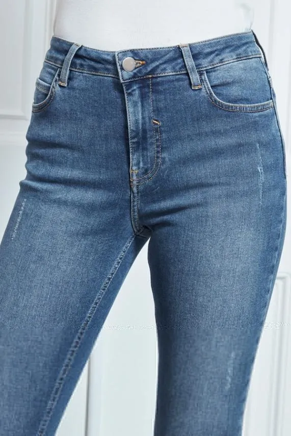 Sosandar Mid Blue Distressed Skinny Jeans Mid Blue Women Jeans and Jeggings
