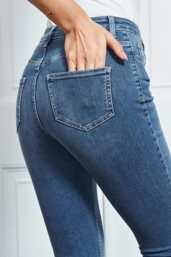 Sosandar Mid Blue Distressed Skinny Jeans Mid Blue Women Jeans and Jeggings