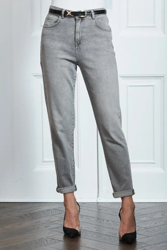 Sosandar Mid Grey Slim Leg Mom Jeans Grey Women Jeans and Jeggings