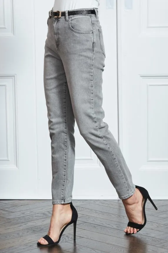Sosandar Mid Grey Slim Leg Mom Jeans Grey Women Jeans and Jeggings