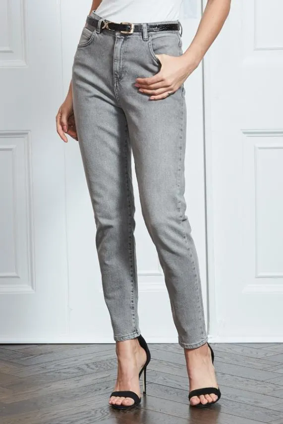 Sosandar Mid Grey Slim Leg Mom Jeans Grey Women Jeans and Jeggings