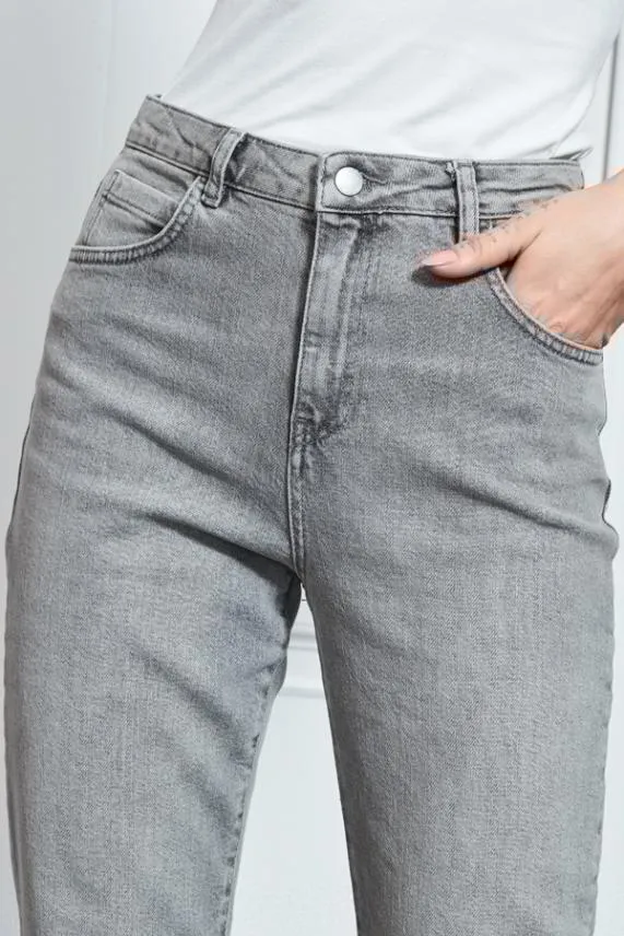 Sosandar Mid Grey Slim Leg Mom Jeans Grey Women Jeans and Jeggings