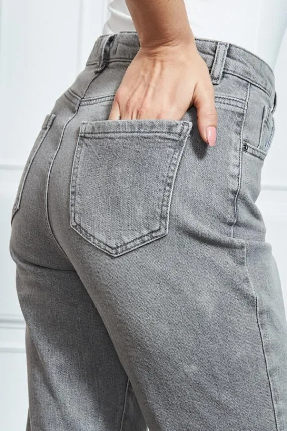 Sosandar Mid Grey Slim Leg Mom Jeans Grey Women Jeans and Jeggings