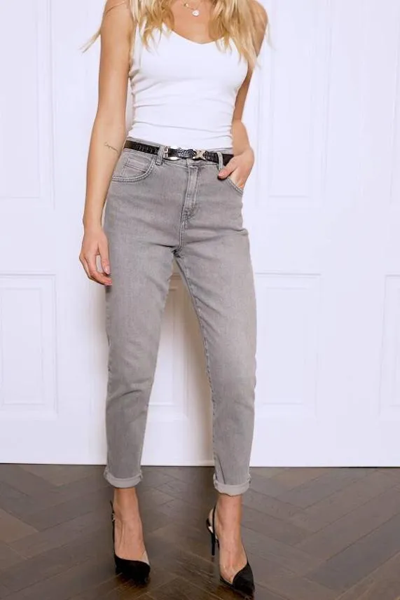 Sosandar Mid Grey Slim Leg Mom Jeans Grey Women Jeans and Jeggings